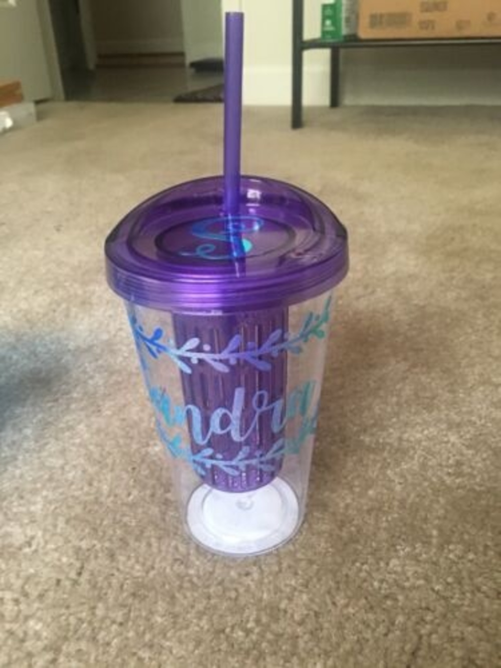Monogram Personalized Name "Sandra" Cup Purple Clear Hard Plastic